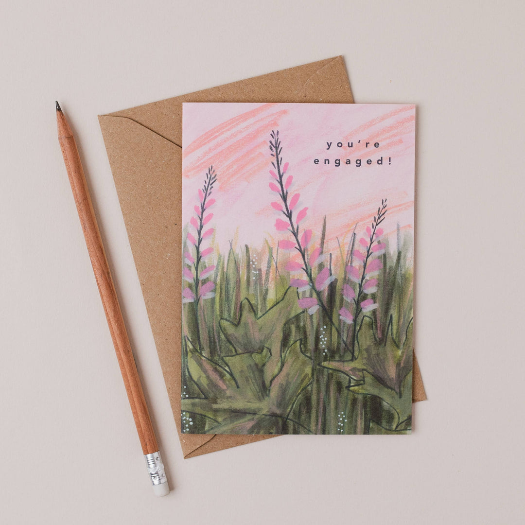 Pink Flowers Engagement Card