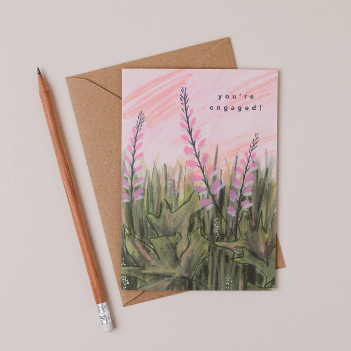 Pink Flowers Engagement Card