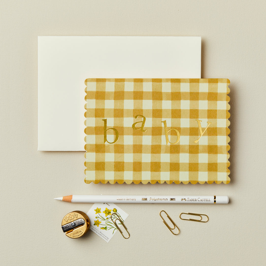 Mustard Gingham Baby Card