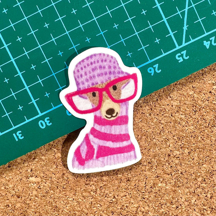 Stylish Greyhound in Glasses &amp; Beanie Vinyl Sticker