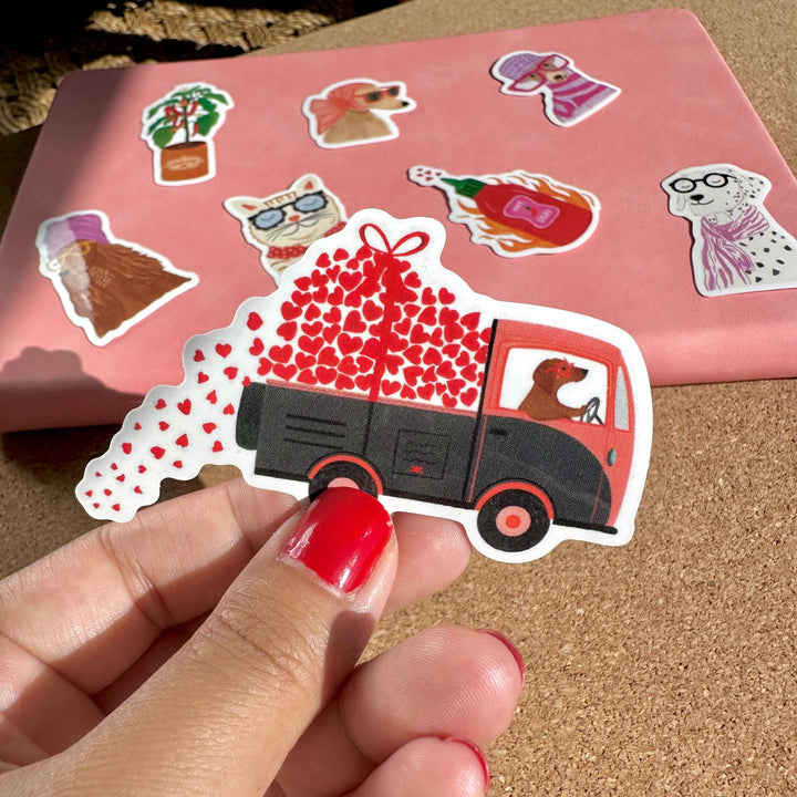 Love Truck Dachshund Star Sunglasses Vinyl Sticker